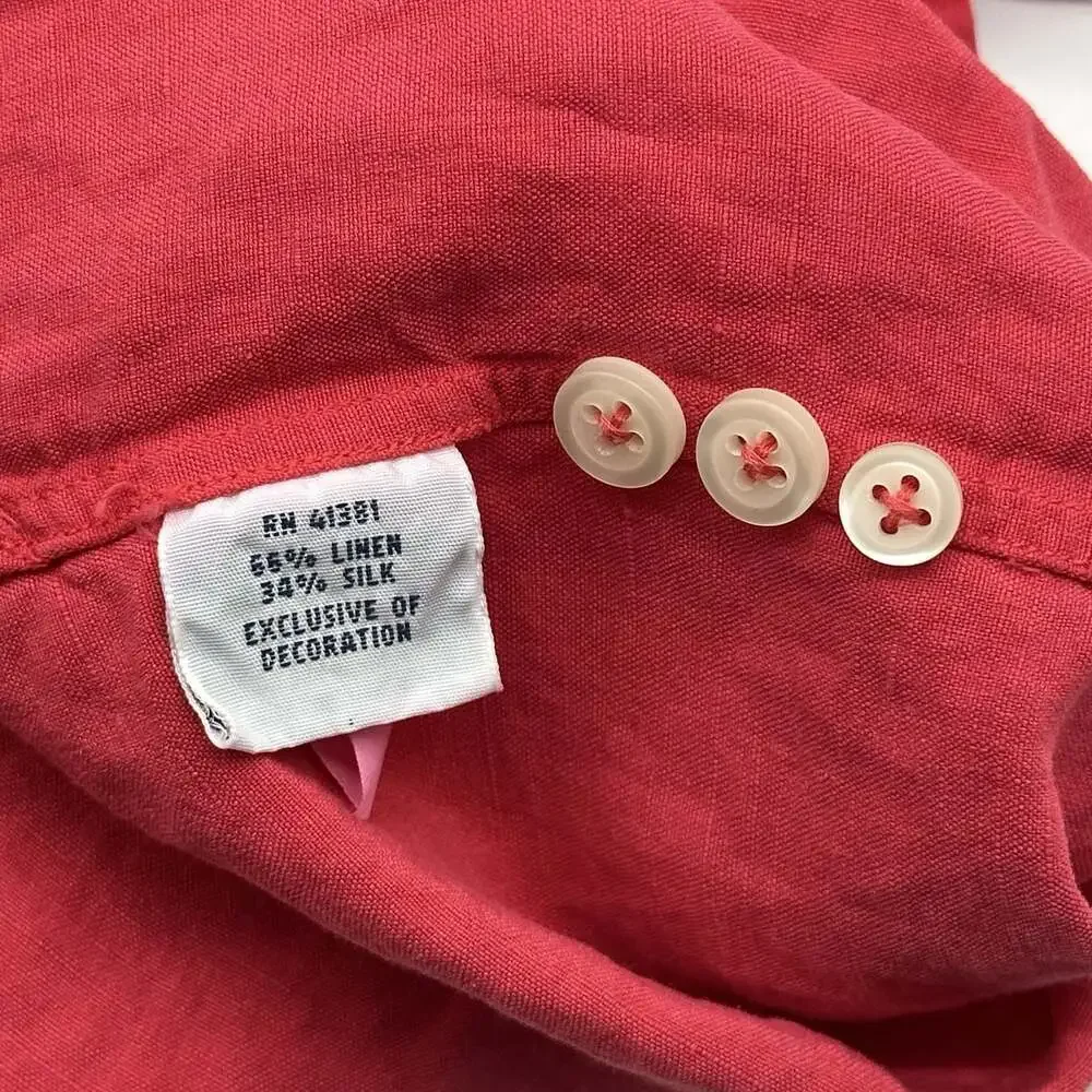 Polo Ralph Lauren Size Large Red Linen Silk Blend Short Sleeve Button Up Shirt